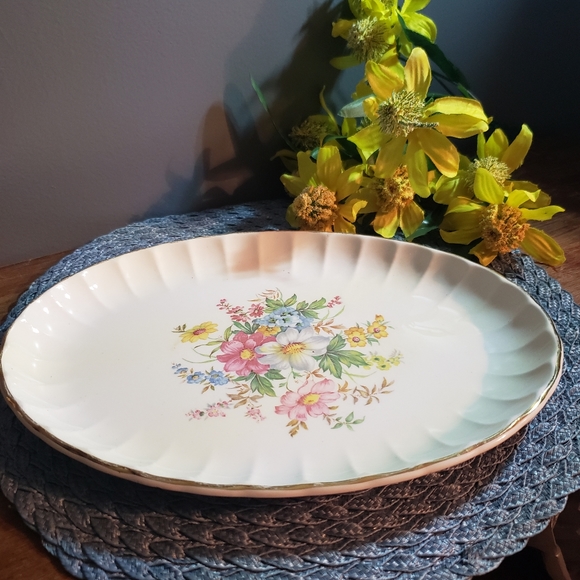 Vintage W.S. George Bolero Floral Bouquet Oval Platter - Picture 6 of 6